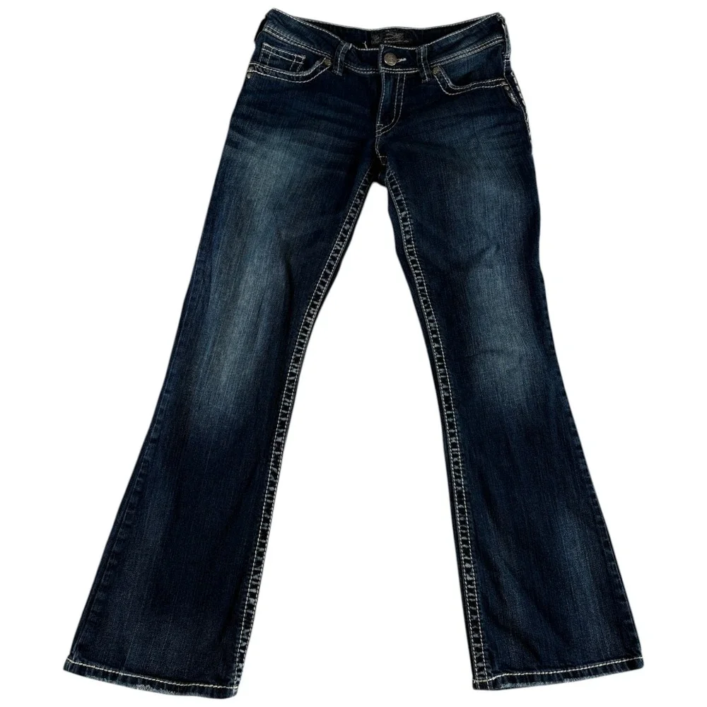 Silver Co. Suki Bootcut Jeans Womens 28x32 Blue Denim Dark Wash Embroidered